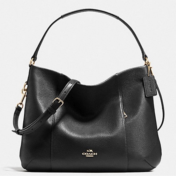 Coach Isabelle East/West Pebble Leather Convertible Shoulder Bag Black Crossbody - Picture 1 of 8
